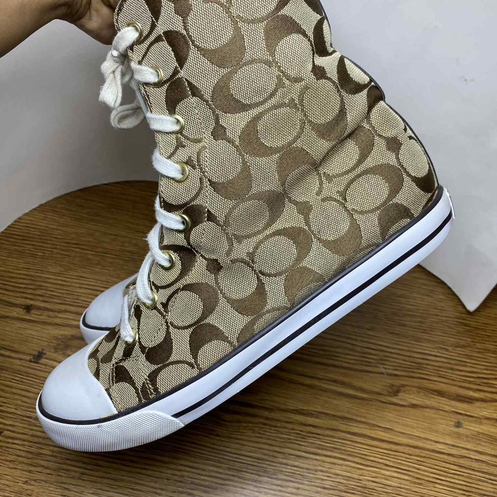 Coach Women's Bonney Sherling Brown and Tan High Top Signature Sneakers Size 10B - Picture 5 of 12